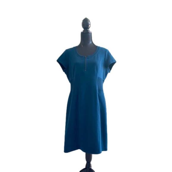 Spense Midnight Blue Cap Sleeve Knee Length Knit Dress with Zipper Size 14 - Picture 1 of 10
